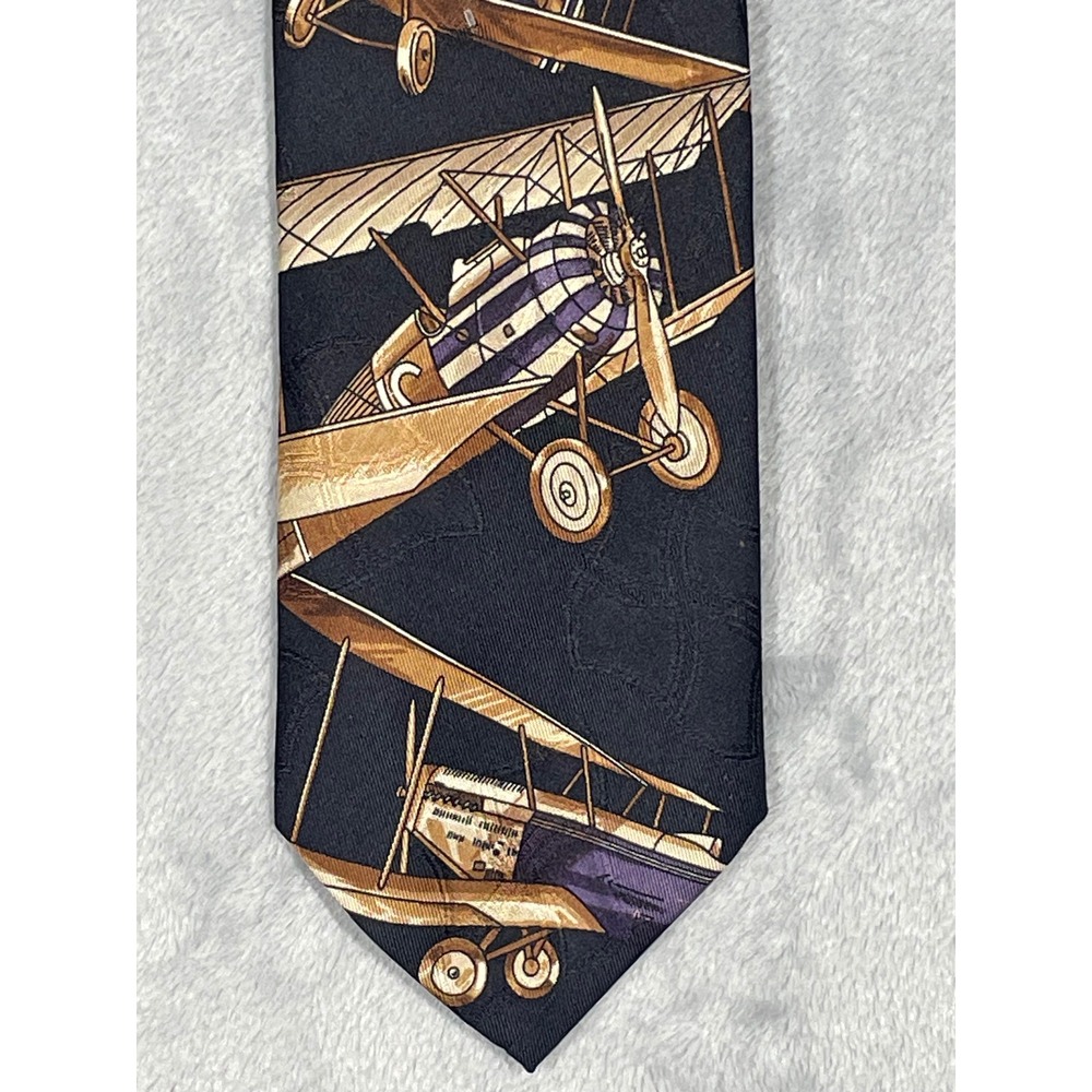 Polo Ralph Lauren Silk Tie Navy Blue Vintage Airplane Aviation Biplane USA Made